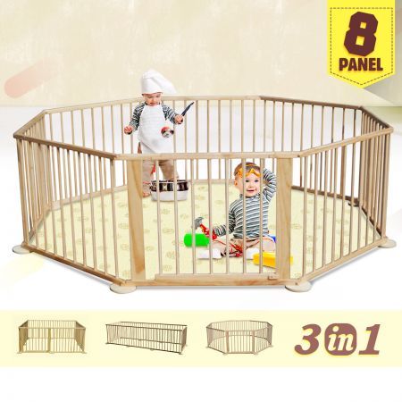 Kids Baby Toddler Deluxe Wooden Large 8 Panel Playpen Divider with Connection Bar
