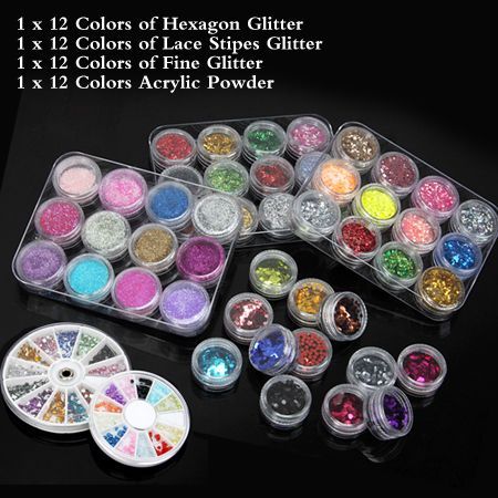 Acrylic Powder Liquid Nail Art Kit Glitter UV Gel Tips Brush Tweezer Clipper Set