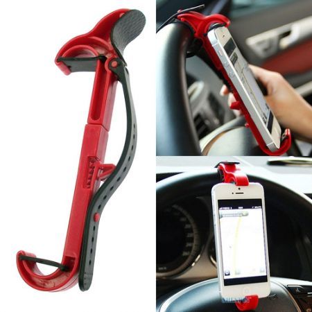 Steering Wheel Cradle Holder Smart Clip Car Vehicle Mount for iPhone Phone GPS Red