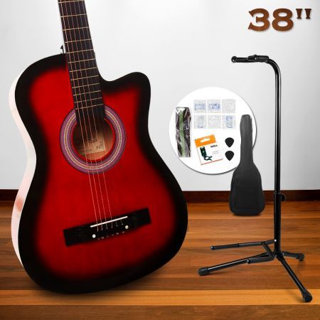 38" Beginners Cutaway Acoustic Guitar Pack & Stand (Red)