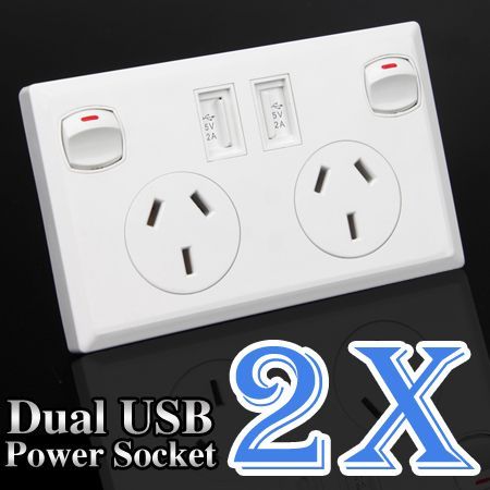 2x Dual USB Australian Power Point Home Wall Power Supply Socket SAA Approved
