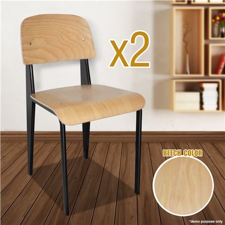 Set of Retro Steel and Wood Dining Chairs -- Beechwood