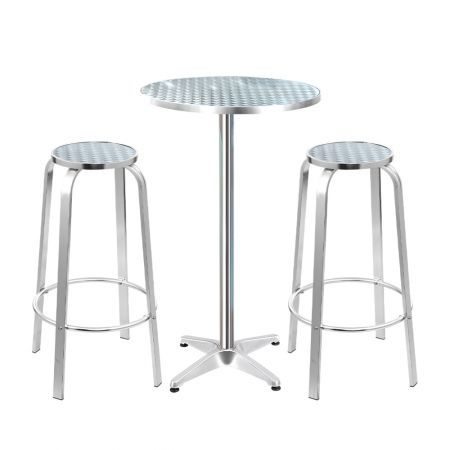 Gardeon Outdoor Bistro Set Bar Table Stools Adjustable Aluminium Cafe 3PC Round